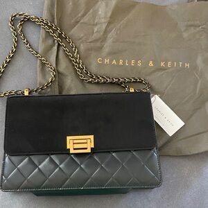 Charles & Keith Black and Gold Quilted Bag